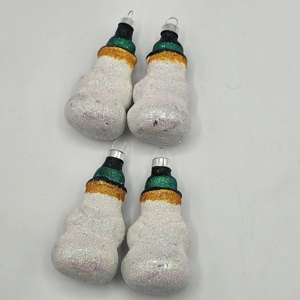 Glass Glitter Snowmen Christmas Ornaments White - Set‎ Of 4 Vtg 90s